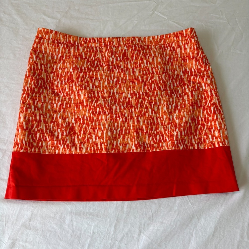 Michael Kors Womens Orange Vibrant Abstract Print Back Zip Mini Skirt Size 16